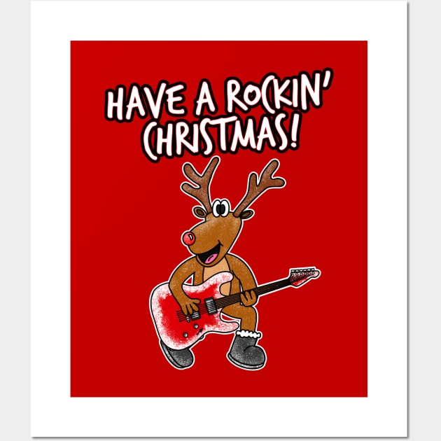 Have A Rockin' Christmas Reindeer Playing Guitar Wall Art by doodlerob